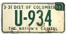 1953 Passenger plate no. U-934 revalidated for 1954