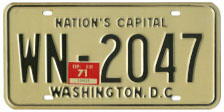 1968 (exp. 3-31-69) Diplomatic Staff plate  no. WN-2047 validated for 1970 (exp. 3-31-71)