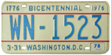 1974 base Diplomatic Staff plate no. WN-1523