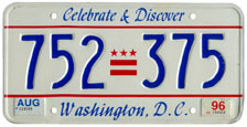 1991 Passenger plate no. 752-375 validated for 1995-1996 (exp. Aug. 1996)