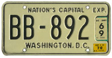 1965 (exp. 3-31-66) Bus plate no. BB-892 validated through the 1969 registration year (exp. 3-31-70)