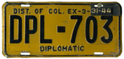 1942 (dated to expire 3-31-43 and revalidated to expire 3-31-44) Diplomatic plate no. 703