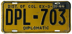 1942 Diplomatic plate no. 703 validated for 1943