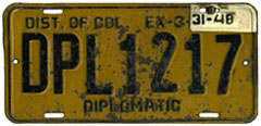 1946 (dated to expire 3-31-47 and revalidated to expire 3-31-48) Diplomatic plate no. 1217