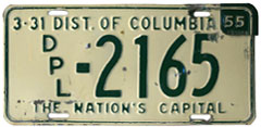 1953 (exp. 3-31-54) Diplomatic plate no. 2165 revalidated for 1954 (exp. 3-31-55)