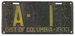 1933 Govt. (D.C. and U.S.) plate no. 1