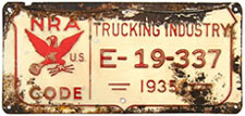 1935 National Recovery Act Trucking Industry permit no. E-19-337