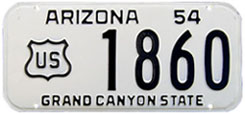 1954 Arizona license plate for a U.S. Government vehicle