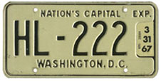 1965 (exp. 3-31-66) Hire plate no. HL-222 validated for 1966 (exp. 3-31-67)