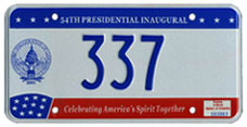 Link to page with information about 2005-2013 presidential inaugural plates.