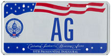 2005 Inaugural personalized plate no. AG
