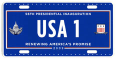 2009 Inaugural plate no. USA 1; click on image to see larger version