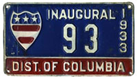 1933 Presidential Inaugural plate no. 93