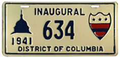 1941 Presidential Inauguration plate no. 634
