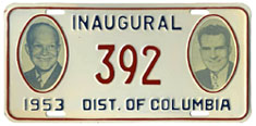 1953 Presidential Inauguration plate no. 392
