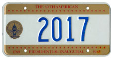 Link to page with information about 2005-2013 presidential inaugural plates.