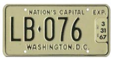 1965 (undated, exp. 3-31-66) Livery plate no. LB-076 validated for 1966 (exp. 3-31-67)