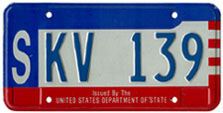1984 base OFM Diplomatic Staff license plate, early embossed style, no. SKV 139 (assigned to embassy of Saudi Arabia)
