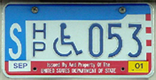 1984 base OFM Diplomatic Staff handicapped person license plate no. 053