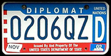 1984 base OFM Diplomat license plate, late embossed style, no. 0206QZD (assigned to the mission of Indonesia)