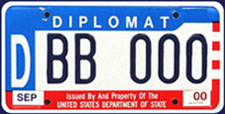 1984 base OFM Diplomatic sample license plate no. DBB 000