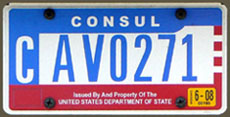 1984 base OFM Consul license plate, flat style, no. CAV0271 (assigned to the embassy of Israel)