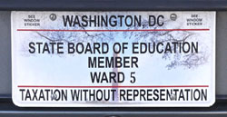 Plate issued to the DC State Board of Education member elected from Ward 5.