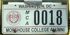 Morehouse College Alumni Assn. organizational plate no. MCA 0018