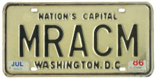 1968 base Personalized plate no. MRACM validated through July 1986 