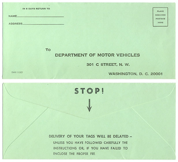 1969 (exp. 3-31-70) registration renewal application return envelope