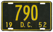1952 Passenger plate no. 790. Numbers 1-999 were assigned by the Commissioners.