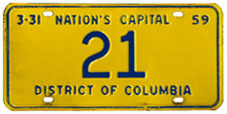 1958 Reserved plate no. 21 was assigned to Nathan Cayton, Chief Judge of the Municipal Court of Appeals