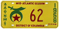 1958 Shrine convention plate no. 62