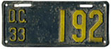 1933 Motorcycle plate no. 192