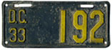 1933 motorcycle plate no. 192