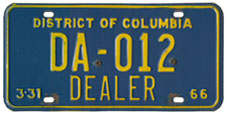 1965 (exp. 3-31-66) Dealer plate no. DA-012