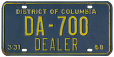 1967 (exp. 3-31-68) Dealer plate no. DA-700