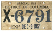 1951 Special Use plate no. X-6791