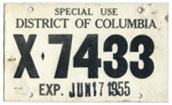 1955 Special Use temporary plate no. X-7433