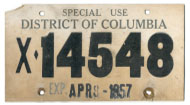 1957 Special Use temporary plate no. X-14548