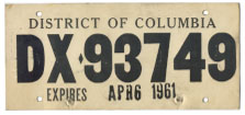 1961 Dealer-Issued Temporary plate no. DX-93749
