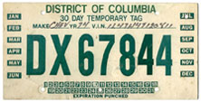 1990s style (undated) Temporary plate no. DX-67844