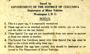 Detail of explanatory text on reverse of Special Use plate.