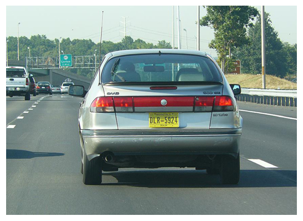 Saab registered with D.C. dealer plate no. 5924 on I-95 in Virginia.