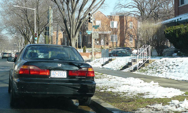 D.C. auto plate no. AZ-2021 on a Honda Accord parked on Arkansas Ave. NW.