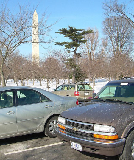 D.C. auto plate no. CC-0158 on a Chevrolet parked at the Tidal Basin.