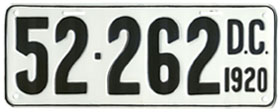 1920 Passenger plate no. 52-262