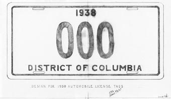 Feb. 1937 sketch of proposed 1938 D.C. license plate. Click on image for larger view.